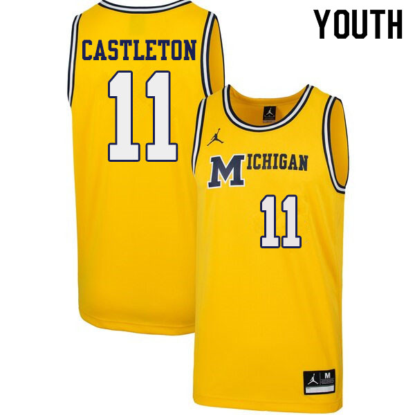 Youth #11 Colin Castleton Michigan Wolverines 1989 Retro College Basketball Jerseys Sale-Yellow